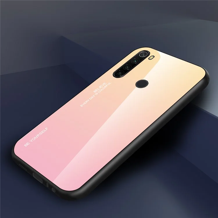 Custodia Combo in Vetro Temperato con Gradiente di Colore + PC + TPU per Xiaomi Redmi Note 8T - Giallo/Rosa