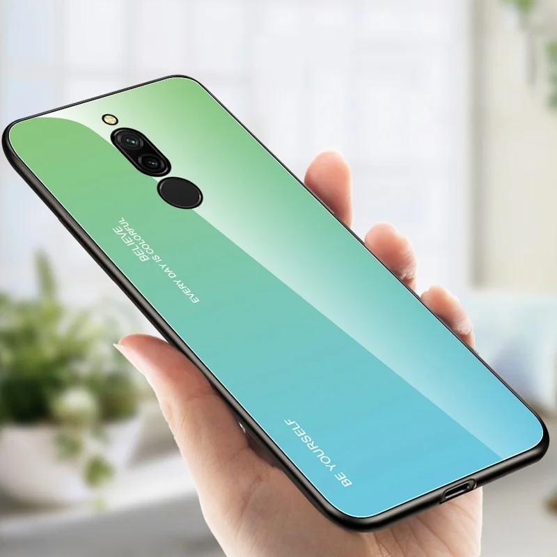 Gradient Color Tempered Glass + PC + TPU Combo Shell for Xiaomi Redmi 8 - Cyan/Blue