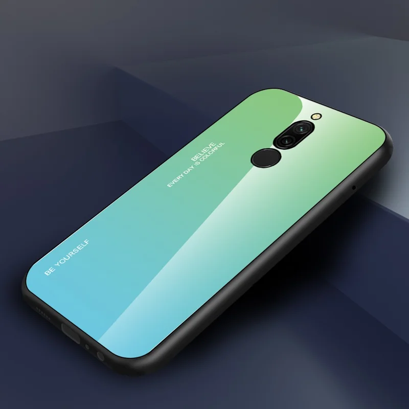 Gradient Color Tempered Glass + PC + TPU Combo Shell for Xiaomi Redmi 8 - Cyan/Blue