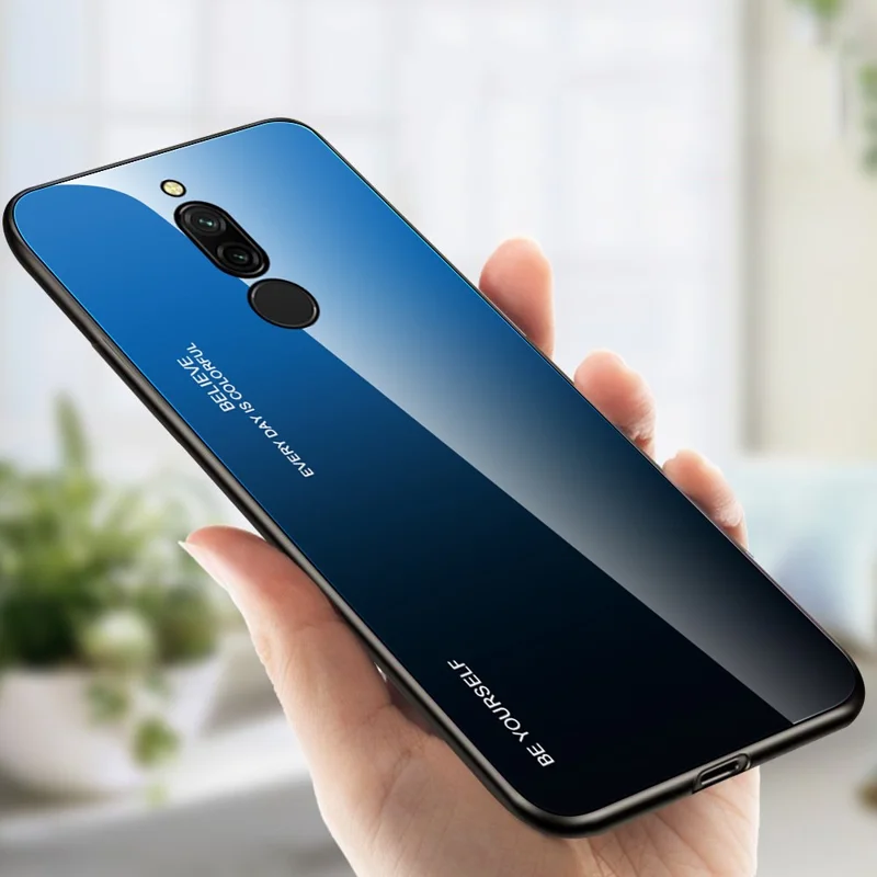 Gradient Color Tempered Glass + PC + TPU Combo Shell for Xiaomi Redmi 8 - Blue/Black