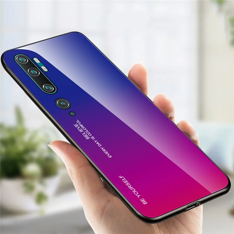 Gradient Color Tempered Glass + PC + TPU Hybrid Case für Xiaomi Mi CC9 Pro - Blau/Rose