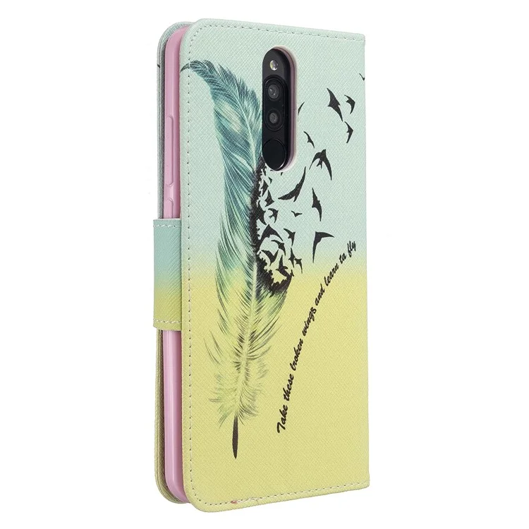 Musterdruckende Geldbörse Flip-Leder-Handyhülle für Xiaomi Redmi 8 - Feder