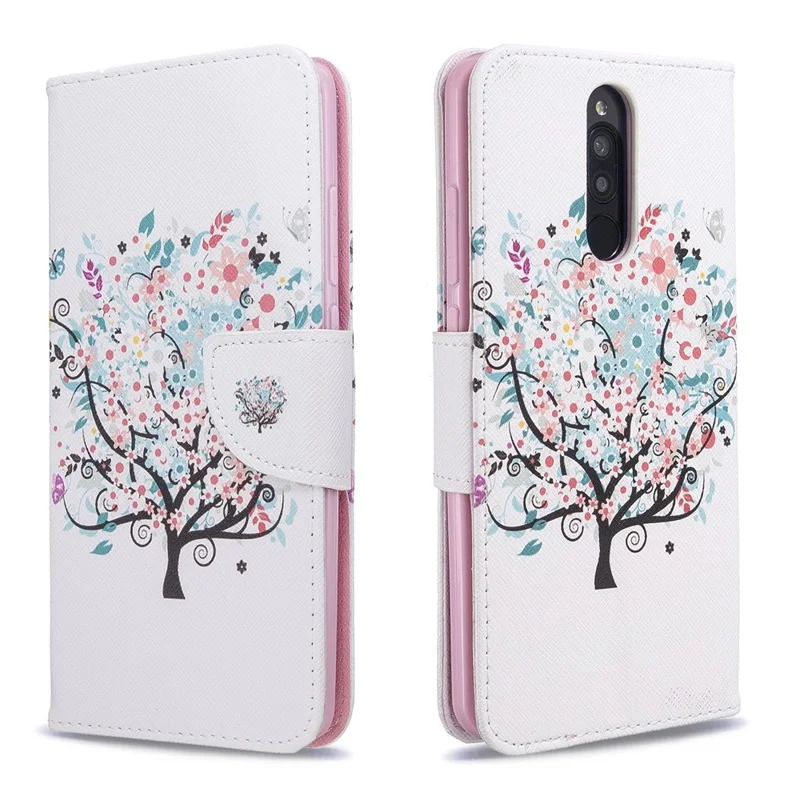 Pattern Printing Wallet Flip Leather Phone Case for Xiaomi Redmi 8 - Flower Tree