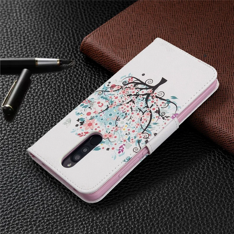 Pattern Printing Wallet Flip Leather Phone Case for Xiaomi Redmi 8 - Flower Tree