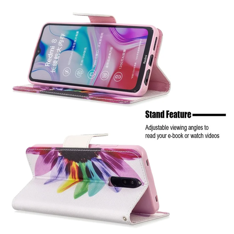 Folia typu portfel z nadrukiem, skórzana nakładka typu flip na telefon Xiaomi Redmi 8 – Płatki