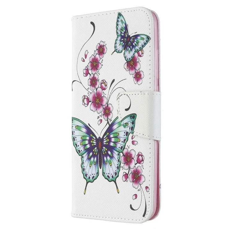 Pattern Printing Cross Texture Wallet Stand Flip Leather Phone Case for Xiaomi Redmi 8A - Green Butterfly