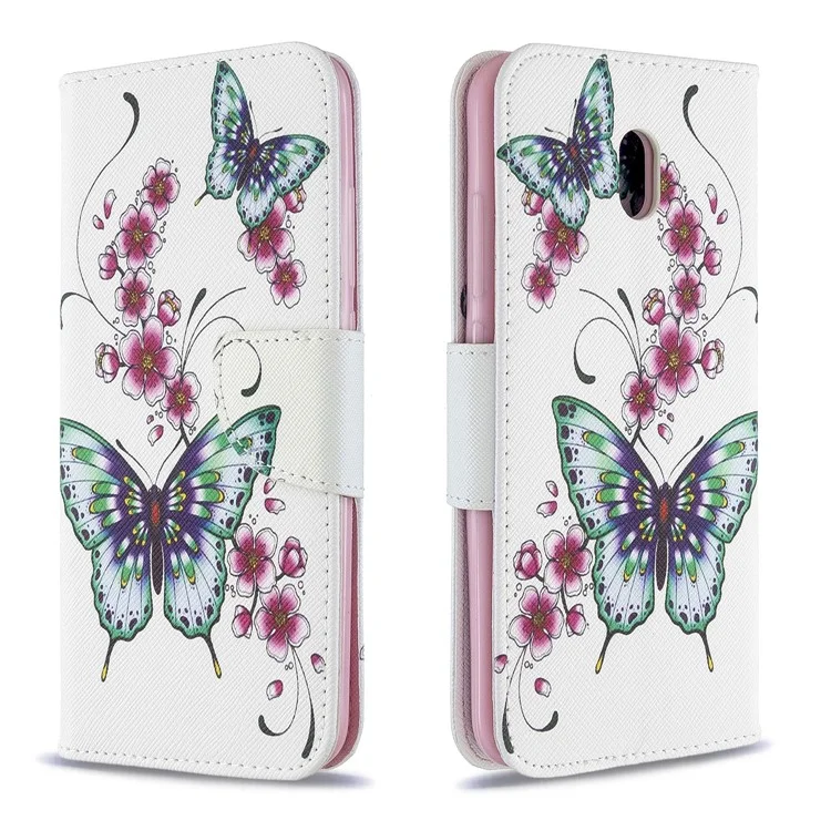 Pattern Printing Cross Texture Wallet Stand Flip Leather Phone Case for Xiaomi Redmi 8A - Green Butterfly