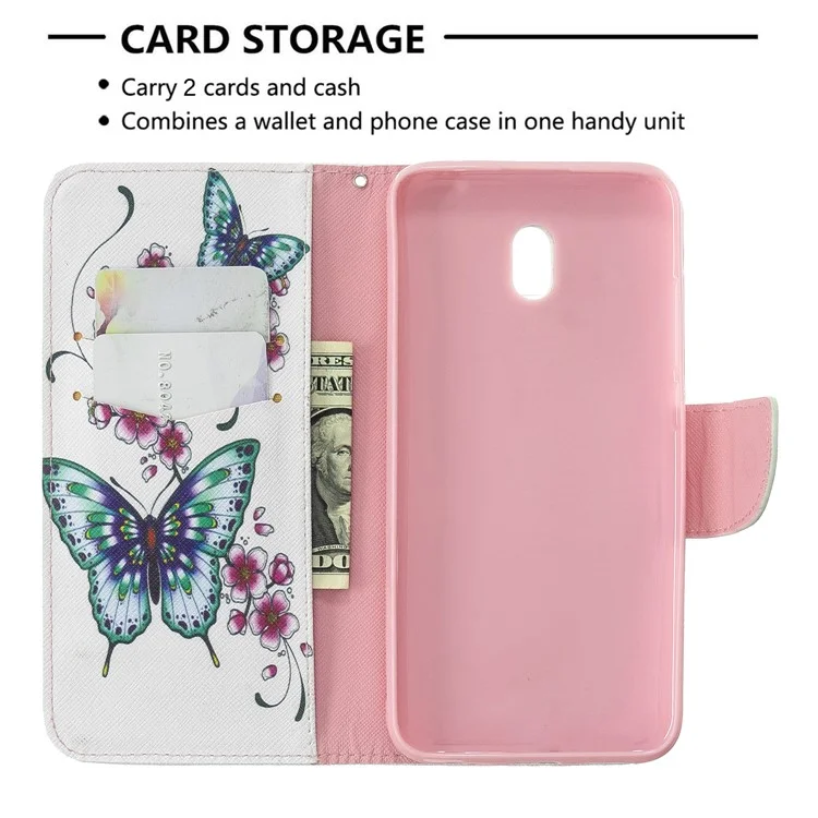 Pattern Printing Cross Texture Wallet Stand Flip Leather Phone Case for Xiaomi Redmi 8A - Green Butterfly