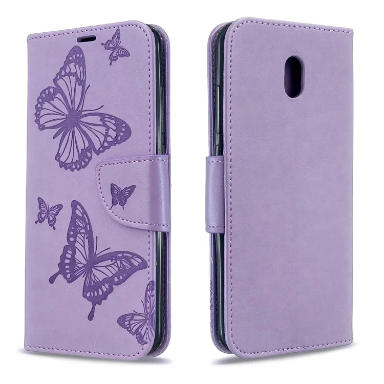 Caixa de Suporte de Couro de Borboleta Com Borboleta Para Xiaomi Redmi 8a - Roxo