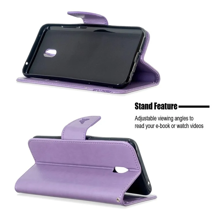 Imprint Butterfly Leather Wallet Stand Case for Xiaomi Redmi 8A - Purple