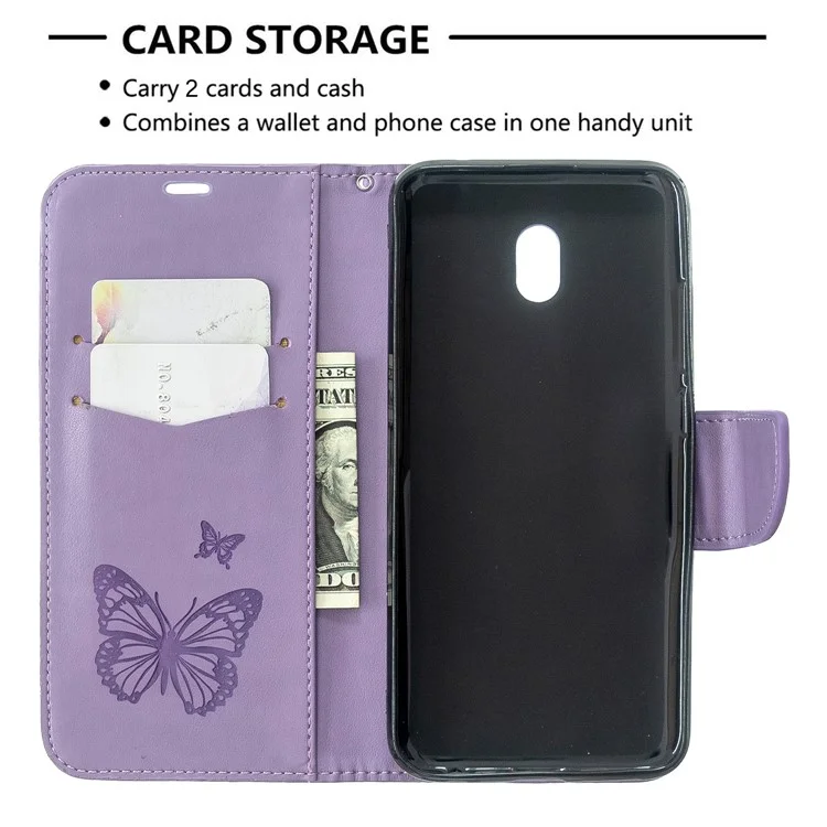 Imprint Butterfly Leather Wallet Stand Case for Xiaomi Redmi 8A - Purple