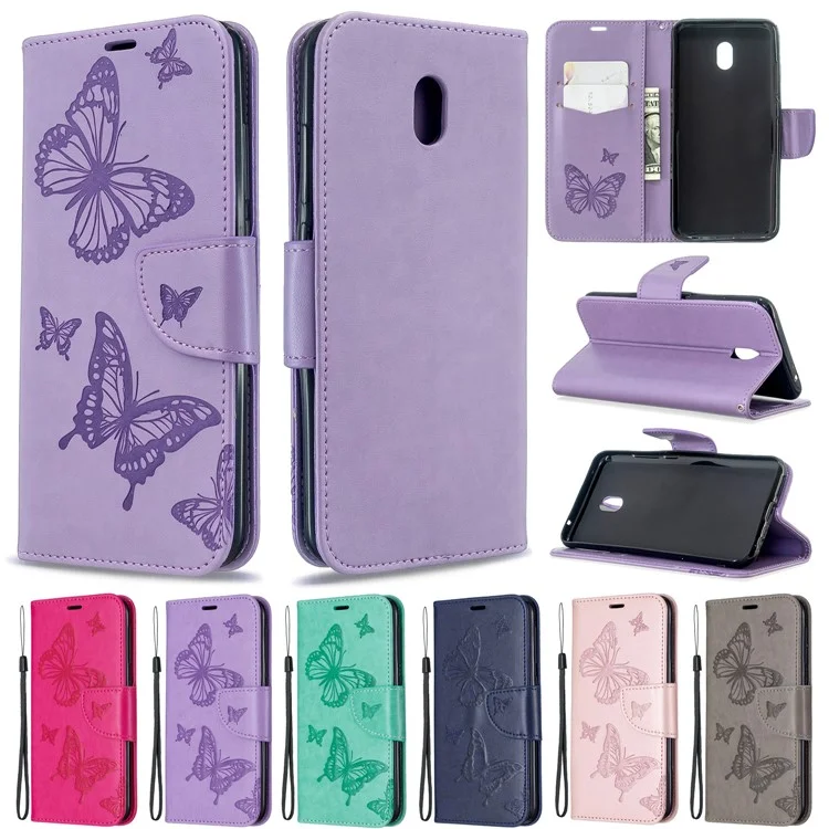 Imprint Butterfly Leather Wallet Stand Case for Xiaomi Redmi 8A - Purple