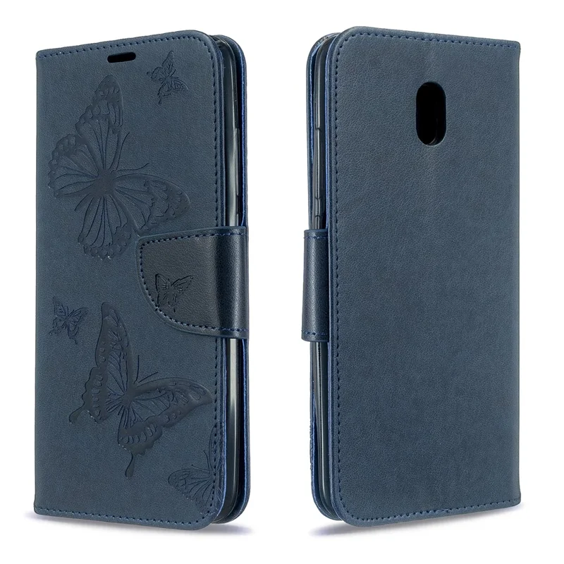 Imprint Butterfly Leather Wallet Stand Case for Xiaomi Redmi 8A - Blue