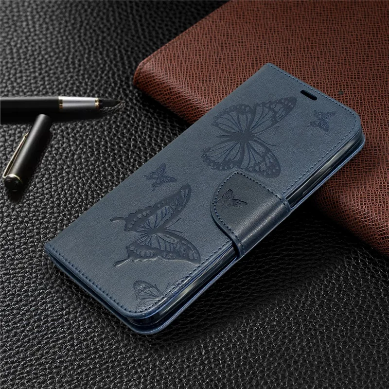 Imprint Butterfly Leather Wallet Stand Case for Xiaomi Redmi 8A - Blue