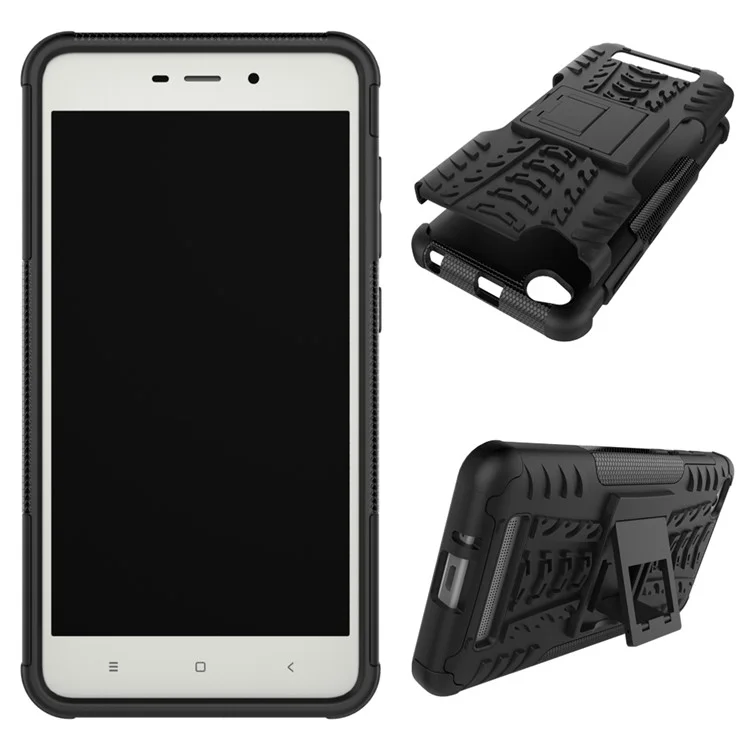 Cool Tyre Pattern Kickstand PC + TPU Hybrid Cover for Xiaomi Redmi 4a - Black