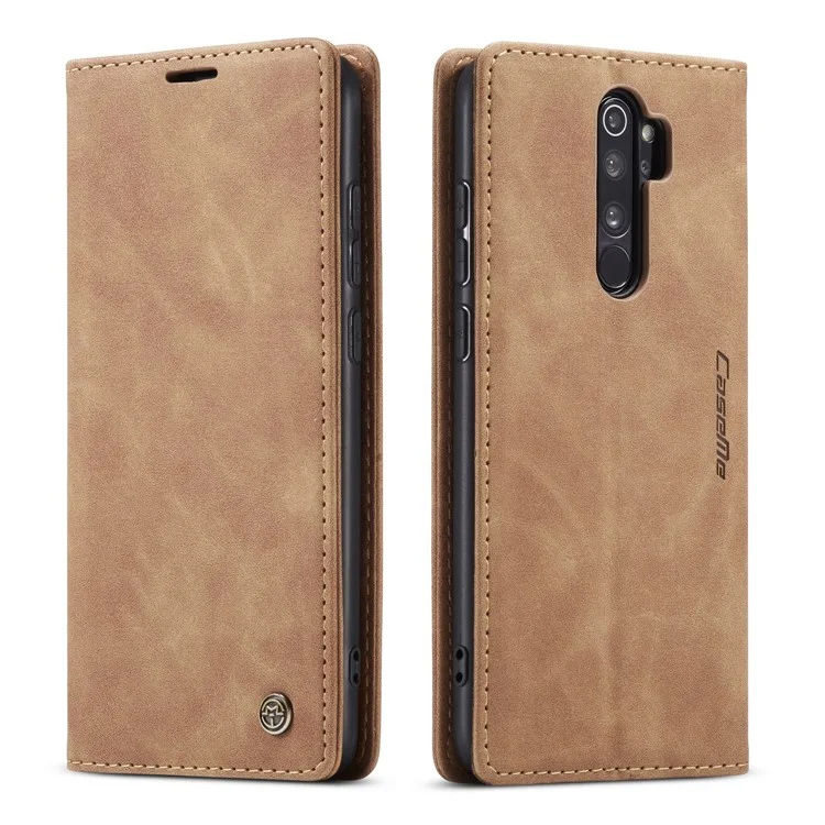 CASEME 013 Series Auto-absorbed Leather Wallet Stand Case Phone Shell for Xiaomi Redmi Note 8 Pro - Brown