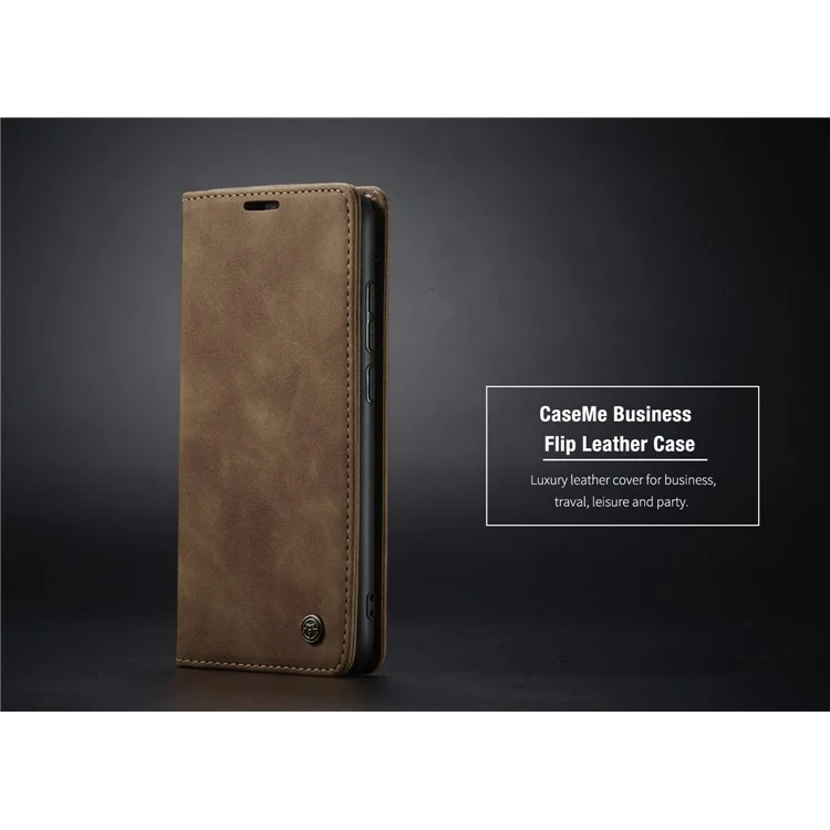 CASEME 013 Series Auto-absorbed Leather Wallet Stand Case Phone Shell for Xiaomi Redmi Note 8 Pro - Brown