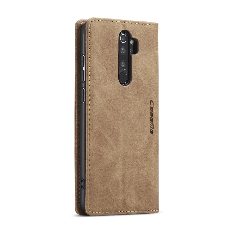 CASEME 013 Series Auto-absorbed Leather Wallet Stand Case Phone Shell for Xiaomi Redmi Note 8 Pro - Brown