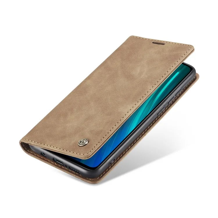 CASEME 013 Series Auto-absorbed Leather Wallet Stand Case Phone Shell for Xiaomi Redmi Note 8 Pro - Brown