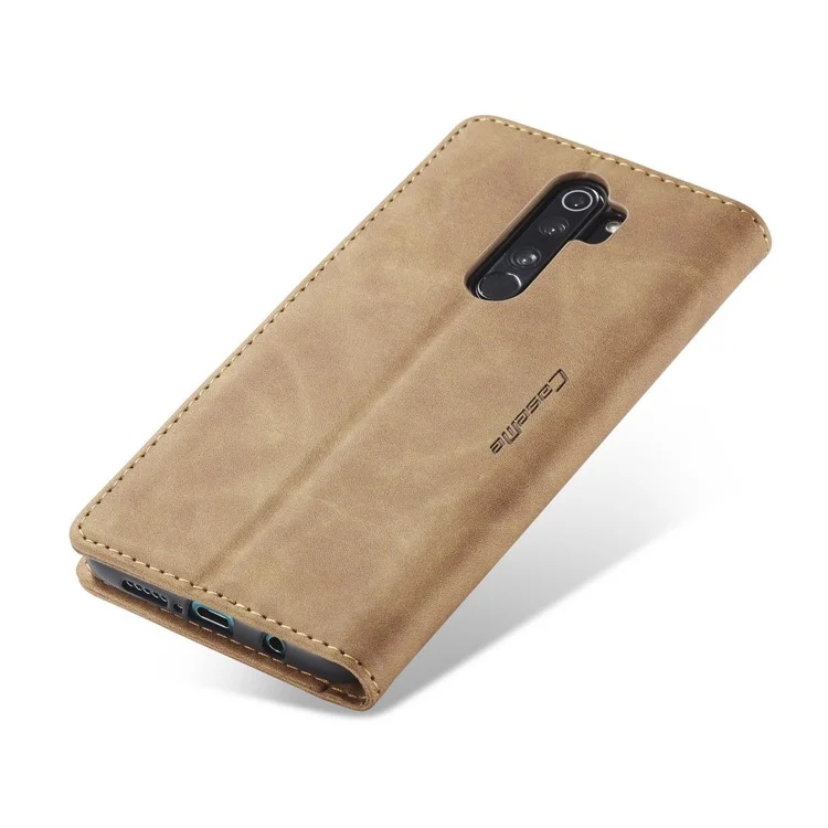 CASEME 013 Series Auto-absorbed Leather Wallet Stand Case Phone Shell for Xiaomi Redmi Note 8 Pro - Brown