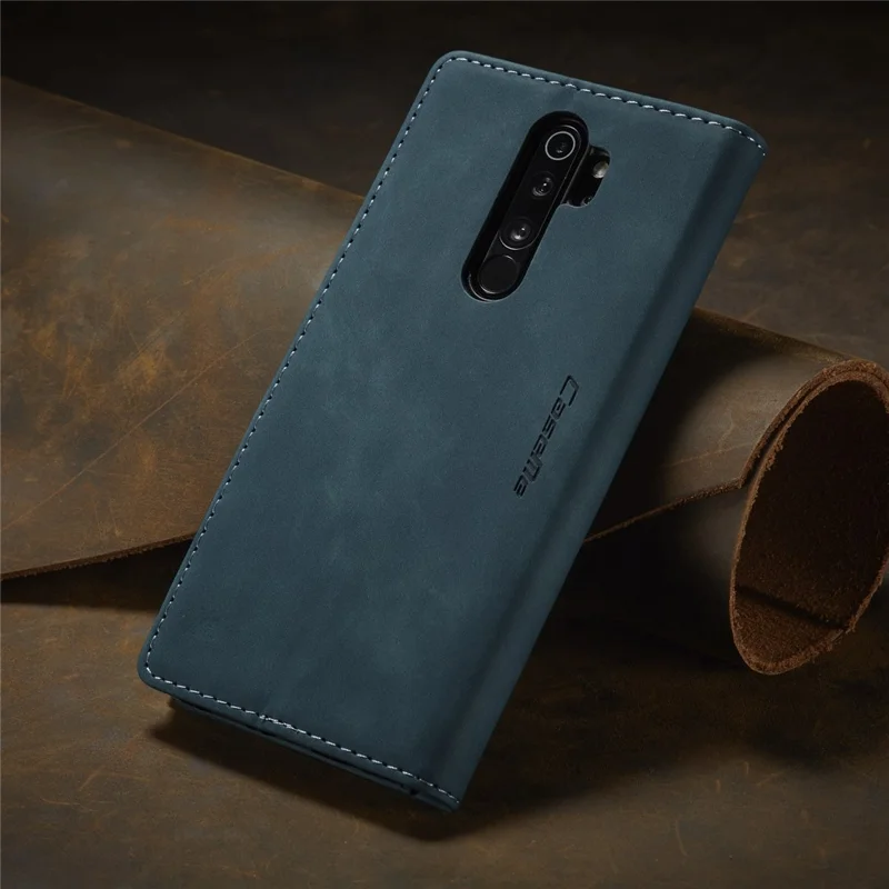 CASEME 013 Series Auto-absorbed Leather Wallet Stand Case Phone Shell for Xiaomi Redmi Note 8 Pro - Blue