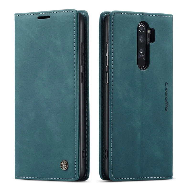 CASEME 013 Series Auto-absorbed Leather Wallet Stand Case Phone Shell for Xiaomi Redmi Note 8 Pro - Blue