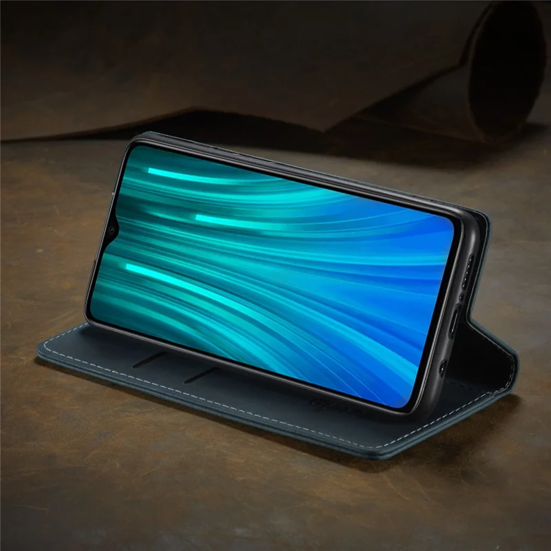 CASEME 013 Series Auto-absorbed Leather Wallet Stand Case Phone Shell for Xiaomi Redmi Note 8 Pro - Blue