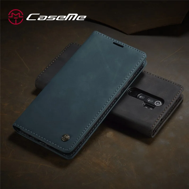 CASEME 013 Series Auto-absorbed Leather Wallet Stand Case Phone Shell for Xiaomi Redmi Note 8 Pro - Blue