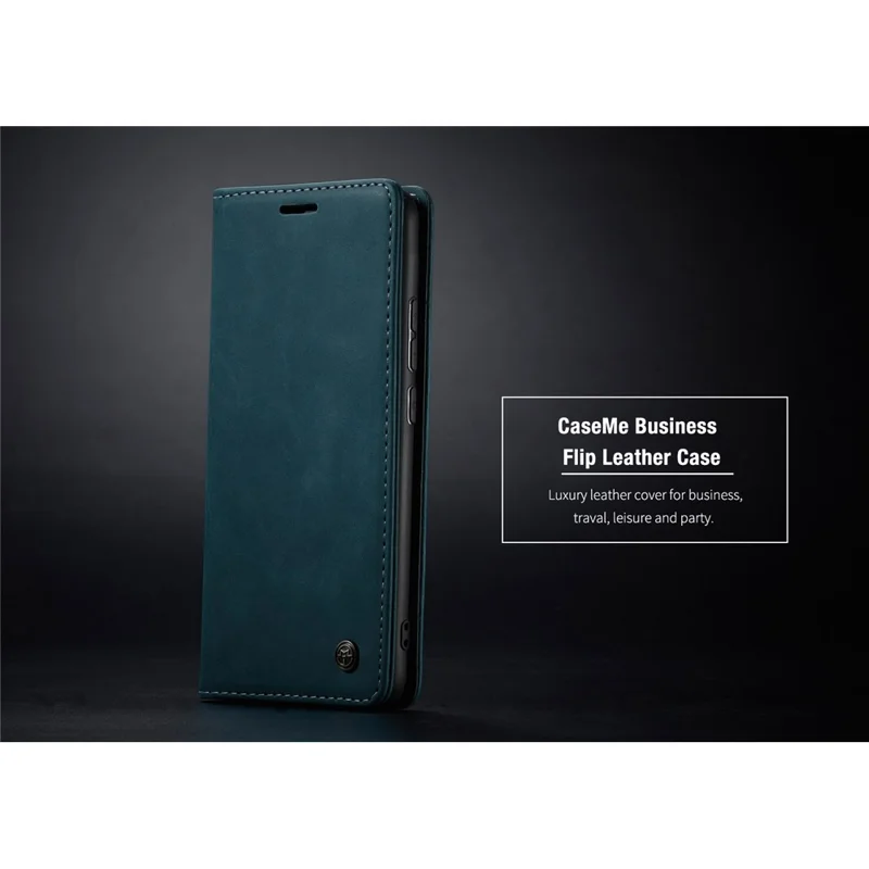 CASEME 013 Series Auto-absorbed Leather Wallet Stand Case Phone Shell for Xiaomi Redmi Note 8 Pro - Blue
