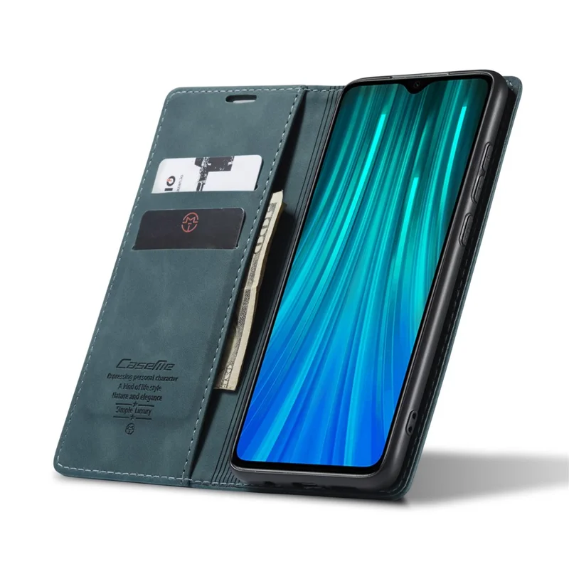 CASEME 013 Series Auto-absorbed Leather Wallet Stand Case Phone Shell for Xiaomi Redmi Note 8 Pro - Blue