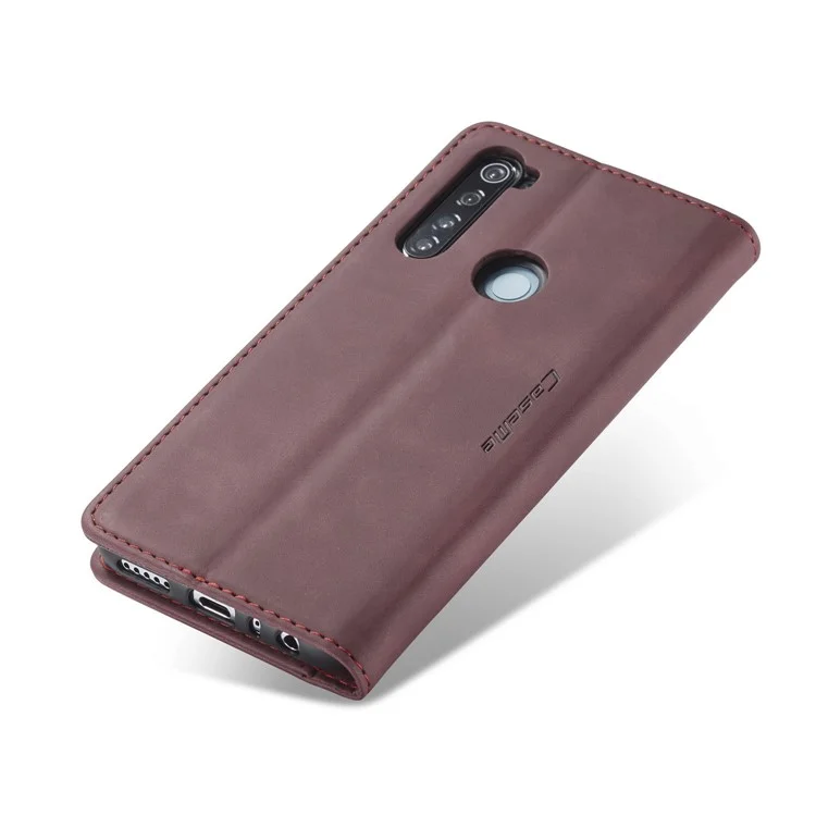 CASEME 013 Series Auto-absorbed Leather Wallet Stand Phone Covering Case for Xiaomi Redmi Note 8 - Wine Red