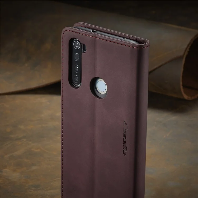 CASEME 013 Series Auto-absorbed Leather Wallet Stand Phone Covering Case for Xiaomi Redmi Note 8 - Wine Red