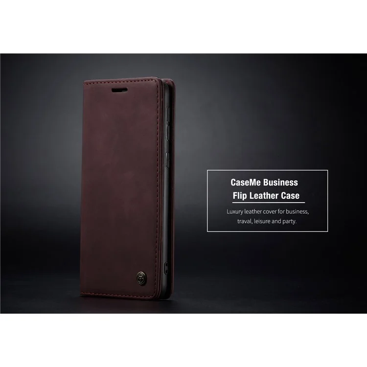 CASEME 013 Series Auto-absorbed Leather Wallet Stand Phone Covering Case for Xiaomi Redmi Note 8 - Wine Red