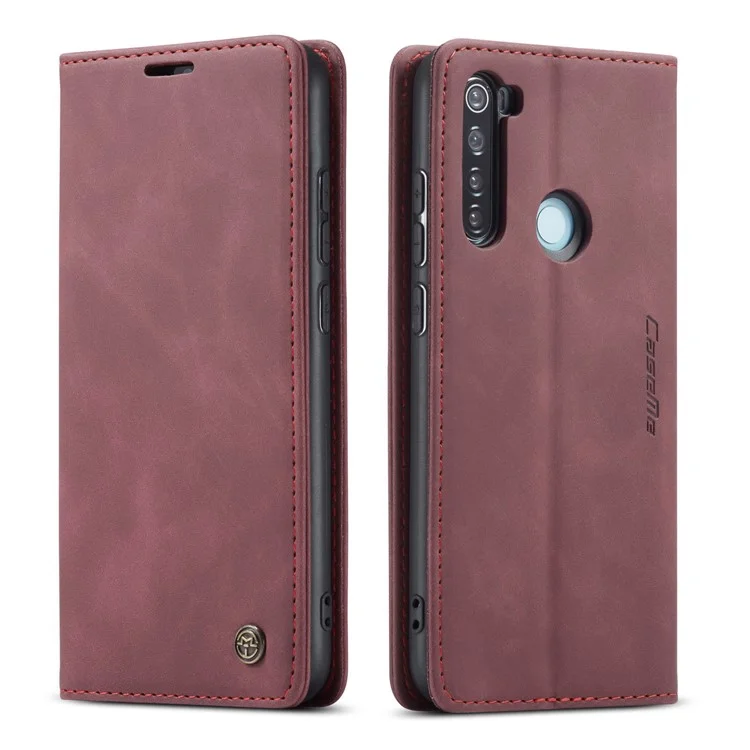 CASEME 013 Series Auto-absorbed Leather Wallet Stand Phone Covering Case for Xiaomi Redmi Note 8 - Wine Red