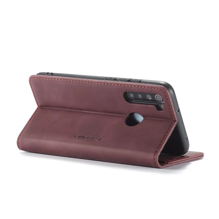 CASEME 013 Series Auto-absorbed Leather Wallet Stand Phone Covering Case for Xiaomi Redmi Note 8 - Wine Red