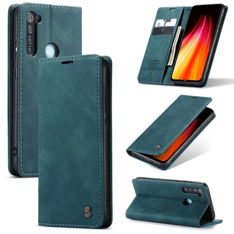 CASEME 013 Series Auto-absorbed Leather Wallet Stand Phone Covering Case for Xiaomi Redmi Note 8 - Blue