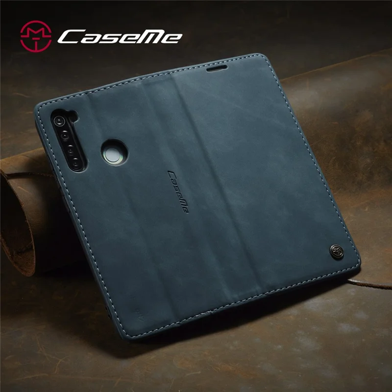 CASEME 013 Series Auto-absorbed Leather Wallet Stand Phone Covering Case for Xiaomi Redmi Note 8 - Blue