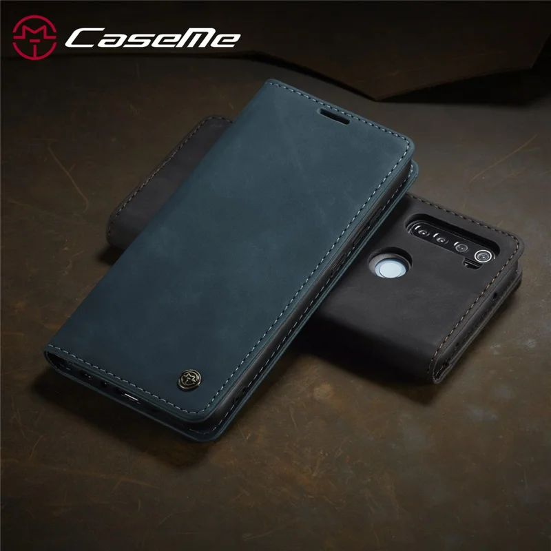 CASEME 013 Series Auto-absorbed Leather Wallet Stand Phone Covering Case for Xiaomi Redmi Note 8 - Blue