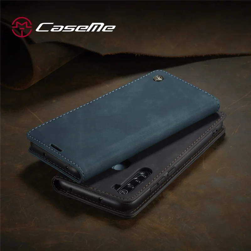 CASEME 013 Series Auto-absorbed Leather Wallet Stand Phone Covering Case for Xiaomi Redmi Note 8 - Blue