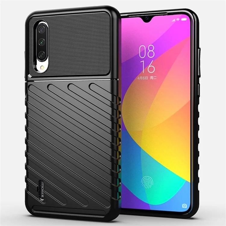 Thunder-Serie Twill Design Soft TPU Rückseite für Xiaomi Mi CC9 / Mi CC9 Meitu Edition - Schwarz