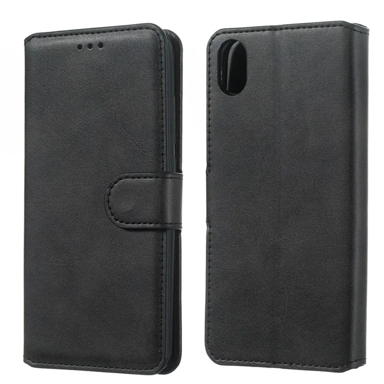 Solid Color Wallet Magnetic Leather Shell with Stand for Xiaomi Redmi 7A - Black