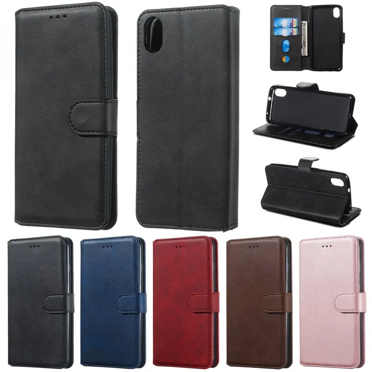 Solid Color Wallet Magnetic Leather Shell with Stand for Xiaomi Redmi 7A - Black