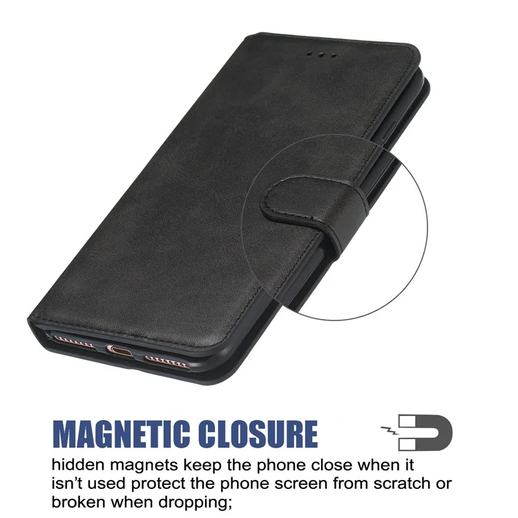 Solid Color Wallet Magnetic Leather Shell with Stand for Xiaomi Redmi 7A - Black