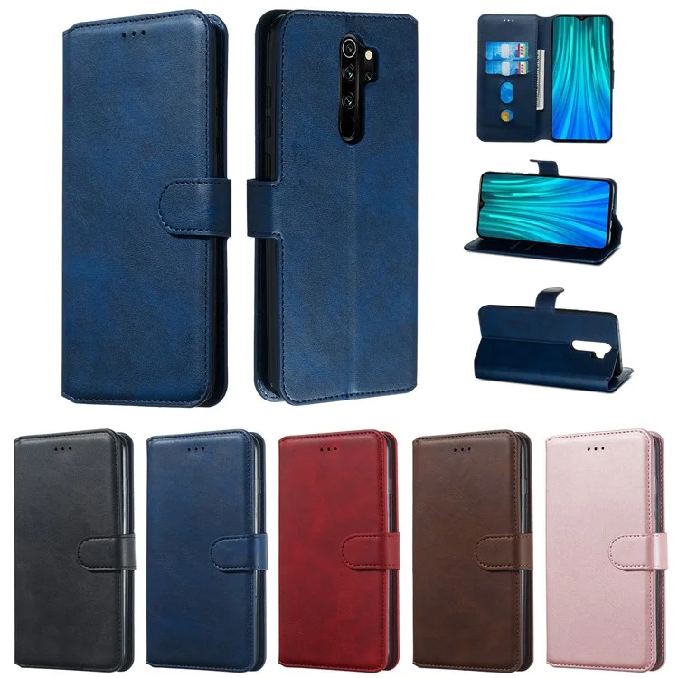 Per Xiaomi Redmi Note 8 Pro Solid Coloferto a Portafoglio Magnetico Copertina in Pelle Magnetica - Blu