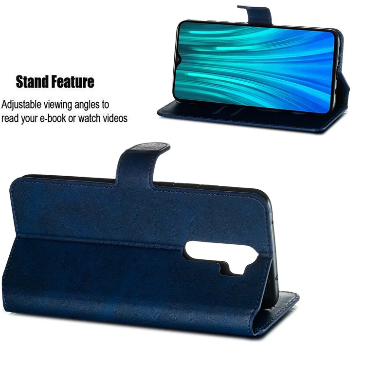 Per Xiaomi Redmi Note 8 Pro Solid Coloferto a Portafoglio Magnetico Copertina in Pelle Magnetica - Blu