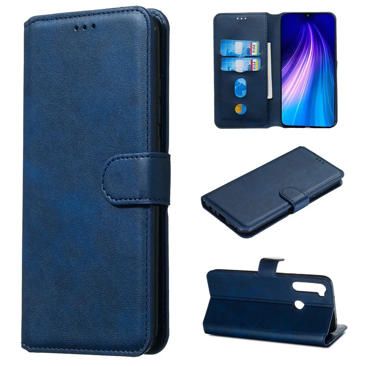 Case de Cuero de Stand de Billetera de Color Sólido Para Xiaomi Redmi Note 8 - Azul