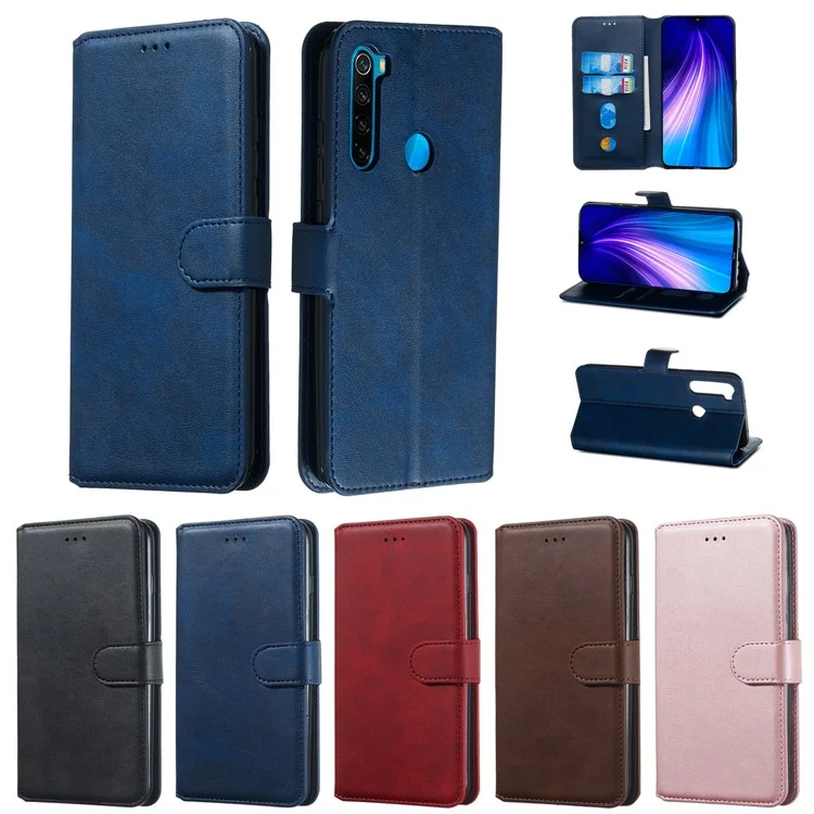 Case de Cuero de Stand de Billetera de Color Sólido Para Xiaomi Redmi Note 8 - Azul