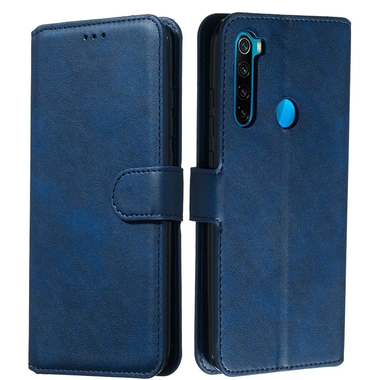 Custodia in Pelle Per Portafoglio a Colori Solidi Per Xiaomi Redmi Note 8 - Blu