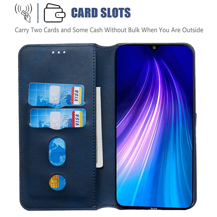 Case de Cuero de Stand de Billetera de Color Sólido Para Xiaomi Redmi Note 8 - Azul