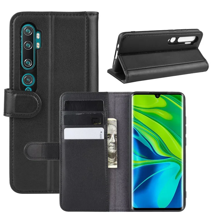 Funda de teléfono de cuero partido para Xiaomi Mi CC9 Pro/Mi Note 10/Mi Note 10 Pro - Negro